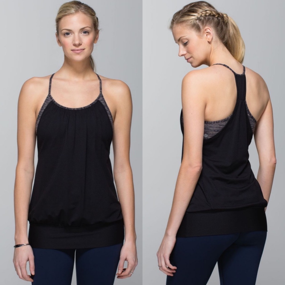 Lululemon - No Limits Tank Wee Are From Space, Black and mini stripe pattern, 6
